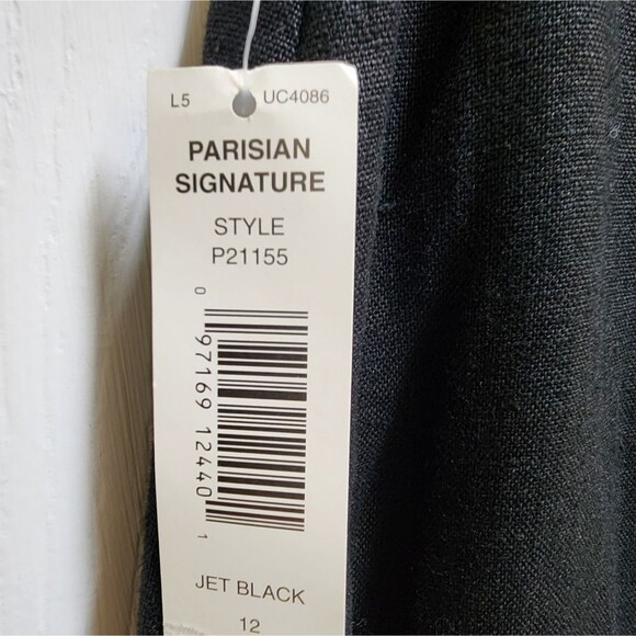 Parisian Skirt Womens 12 Black 100% Linen White Embroidered Zip Office Preppy - Picture 7 of 9